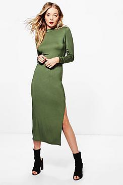 Boohoo Daphne High Neck Split Side Midaxi Dress
