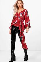 Boohoo Tia All Over Print Wrap Front Shirt