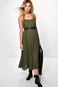 Boohoo Karina Pleated Midi Pinafore Dress