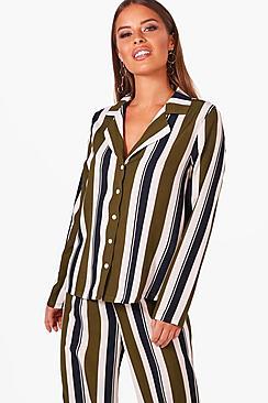 Boohoo Petite Kimmy Stripe Pyjama Style Co-ord Shirt