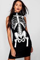 Boohoo Halloween Skeleton High Neck Sleeveless Mini Dress