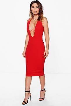 Boohoo Amarta Deep Plunge Midi Dress