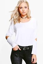 Boohoo Isabelle Oversized Cut Out Elbow Top White