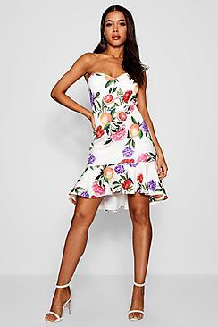 Boohoo Kiera Dip Hem Ruffle Shoulder Mini Dress