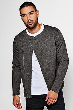 Boohoo Collarless Biker Jacket In Jersey