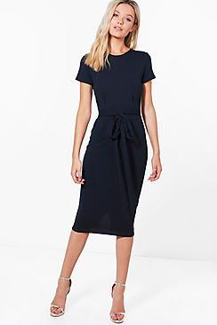 Boohoo Kaley Tie Waist Fitted Dress