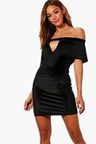 Boohoo Lola Tassle Trim Bardot Bodycon Mini Dress