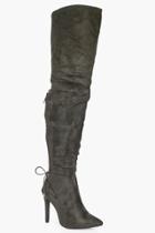 Boohoo Nancy Pointed Toe Over The Knee Boot Khaki