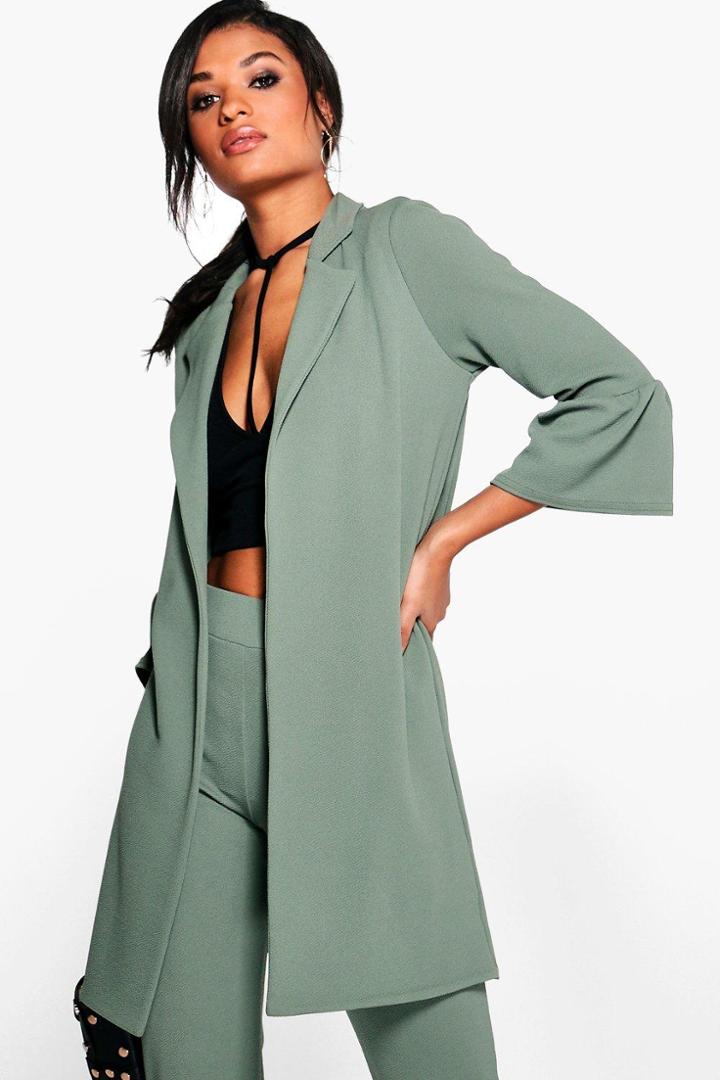 Boohoo Alisha Frill Duster Khaki