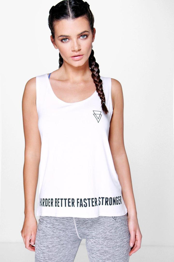 Boohoo Eliza Fit Believe Drop Arm Tank Top White