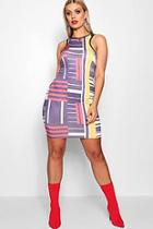 Boohoo Plus Izzy Multi Stripe Racer Neck Bodycon Dress