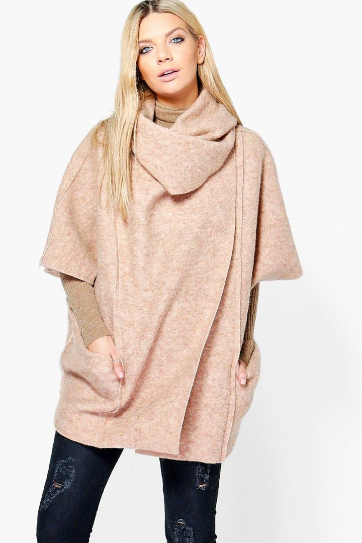 Boohoo Molly Cowl Neck Wool Look Coat Stone