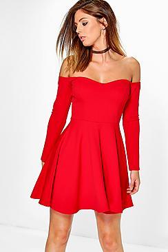 Boohoo Trixie Off Shoulder Skater Dress