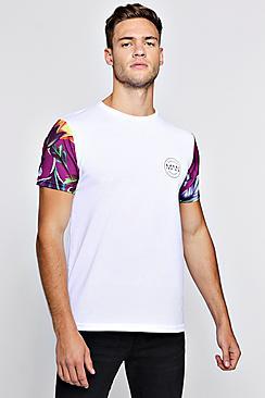 Boohoo Floral Sleeve Print Man Logo T-shirt