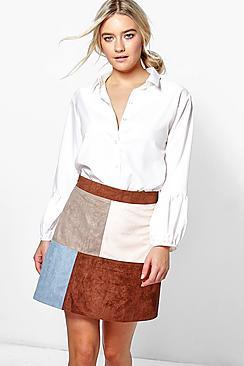 Boohoo Belle Patchwork Suedette A Line Mini Skirt