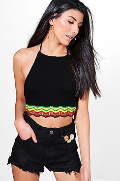 Boohoo Rachel Stripe Trim Halter Knitted Top