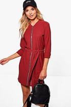 Boohoo Gillian Zip Through Belted Shift Dress