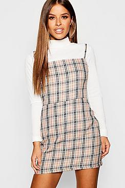 Boohoo Petite Woven Square Neck Check Dress