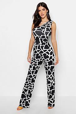 Boohoo Geo Giraffe Asymetric Jumpsuit