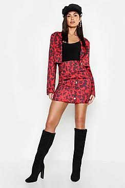 Boohoo Leopard Button Skirt