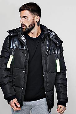 Boohoo Neon Trim Check Lined Puffer