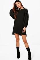 Boohoo Petite Katie Pearl Stud Oversized Sleeve Dress