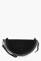 Boohoo Laura Real Suede Semi Circle Frayed Clutch