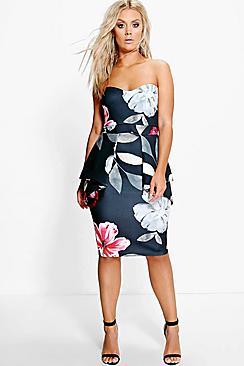 Boohoo Plus Sinead Floral Peplum Dress