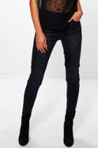 Boohoo Zoe Zip Detail Mid Rise Biker Jeans Black