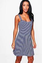 Boohoo Emiko Stripe Sleeveless Skater Dress