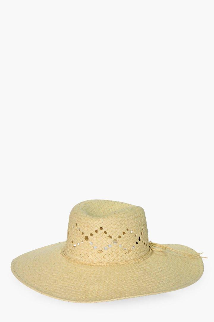 Boohoo Clara Basic Straw Trim Floppy Hat Natural