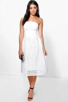 Boohoo Eilish Panelled Midi Full Skirt Skater Dress Ivory