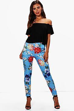 Boohoo Petite Hana Tropical Floral Stretch Skinny Trouser