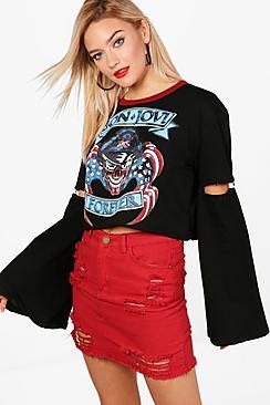 Boohoo Bonjovi Licensed Cold Shoulder Sweatshirt