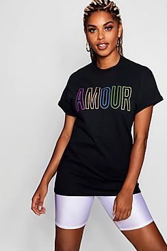 Boohoo Freya Amour Rainbow Slogan Tee