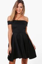 Boohoo Petite Katy Off The Shoulder Skater Dress Black