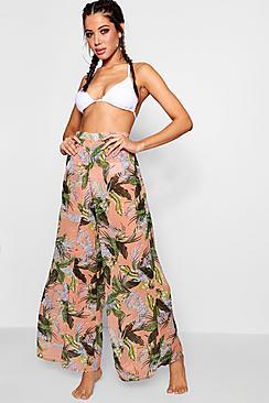 Boohoo Sasha Tropical Split Beach Trousers