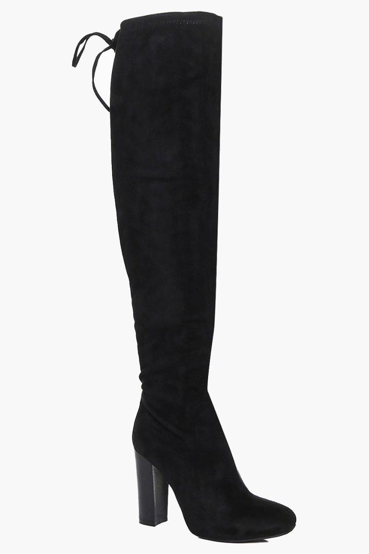 Boohoo Ivy Stretch Over Knee Boot With Lace Detail Black