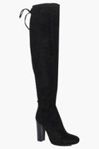 Boohoo Ivy Stretch Over Knee Boot With Lace Detail Black