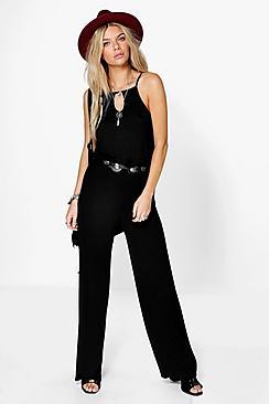 Boohoo Lois Cut Away Shoulder Casual Jersey Jumpsuit