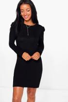 Boohoo Adira Micro Frill Sleeve Shift Dress Black