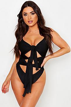 Boohoo Knot Front Swimsuit