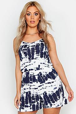 Boohoo Plus Tie Dye Swing Playsuit