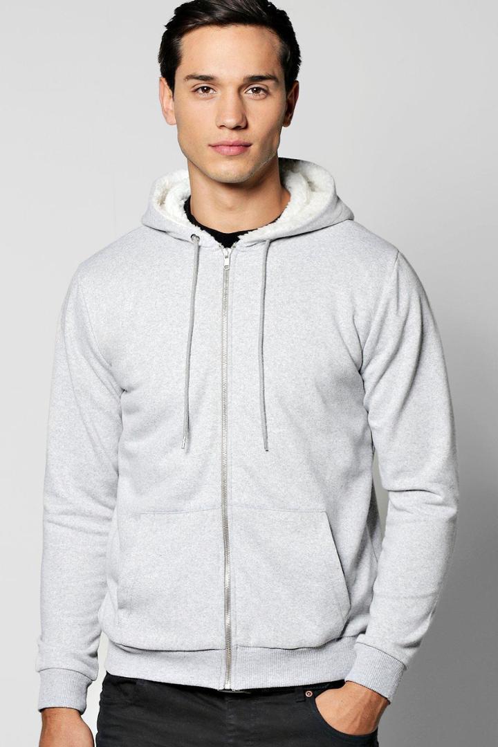 Boohoo Borg Lined Zip Through Hoodie Grey