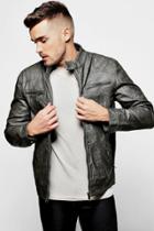Boohoo Grandad Collar Multi Zip Pu Biker Jacket Grey