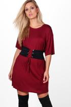 Boohoo Plus Jodie Jersey Corset Detail T-shirt Dress Burgundy