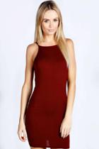 Boohoo Millie High Neck Mini Bodycon Dress Berry