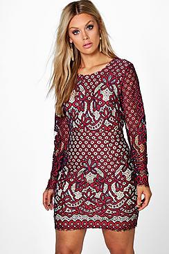 Boohoo Plus Heather Crochet Bodycon Dress