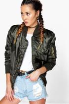 Boohoo Faye Zip Detail Ma1 Satin Bomber Khaki