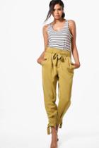 Boohoo Brooke Tailored Ankle Tie Woven Slim Fit Trousers Chartreuse